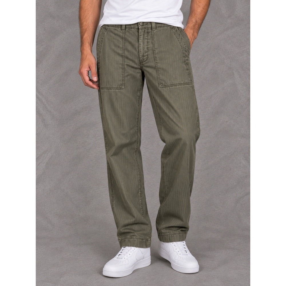 Abercrombie & Fitch Herringbone Utility Pants Mens 32x29 Green Straight Leg